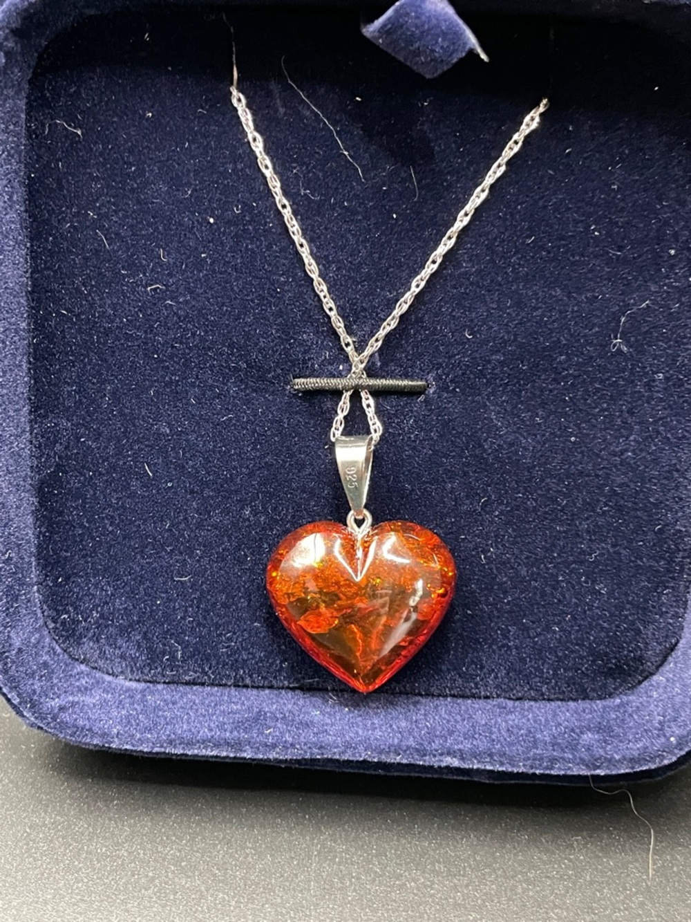 Stauer Baltic Amber Heart Pendant 925 Sterling Silver Necklace NIB